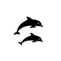 Fototapeta premium simple black and white vector illustration of two dolphins swimming