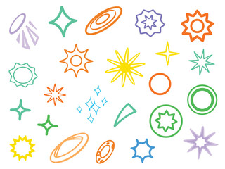 Fototapeta premium Set of vector icons with symbols of sun flower star cloud leaf and other nature and weather elements for design and web use