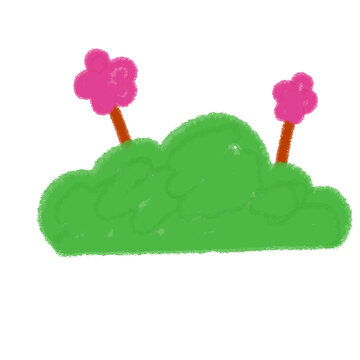 Children Drawing Of Bush With Flowers
