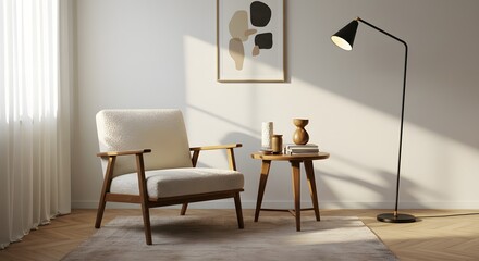 Cozy Mid-Century Modern Living Room Corner with Armchair and Abstract Art
