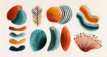 Naklejka premium Abstract shapes in warm teal, orange, and brown tones