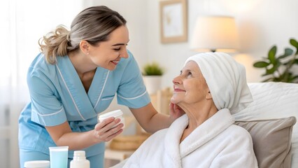 Obraz premium Physiotherapist guiding post-discharge skincare routine in recovery