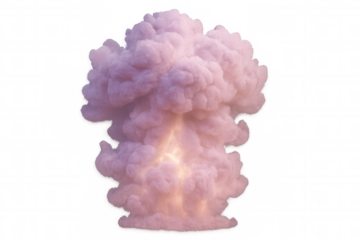 Pink explosion creating mushroom cloud with transparent background, perfect for compositing and visual effects