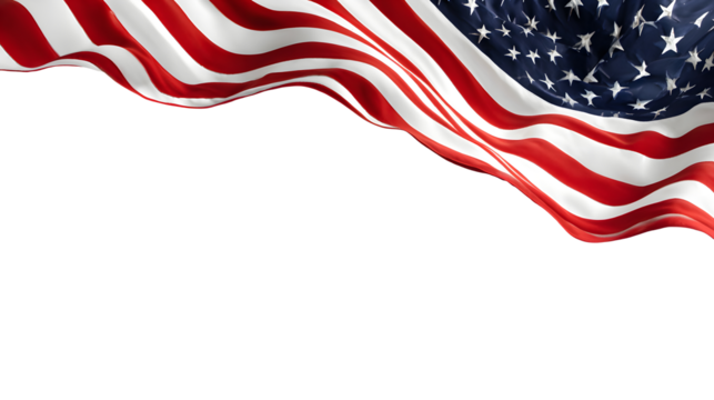 Waving American Flag, Stripes and Stars, Patriotic Symbolism on transparent background