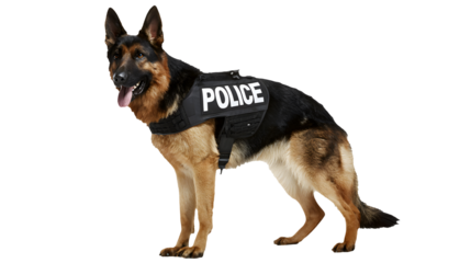 German Shepherd Police Dog Wearing Tactical Vest, Law Enforcement on transparent background