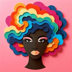 colorful paper cutout profiles of black women with afro hair for African heritage or black history month, created with generative ai
