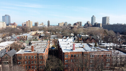 Fototapeta premium Chicago Hyde Park springtime drone aerial photo 