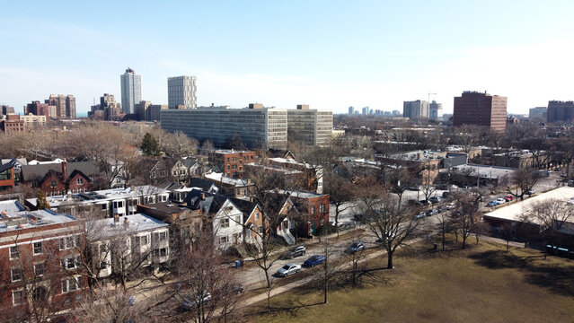 Chicago Hyde Park springtime drone aerial photo 