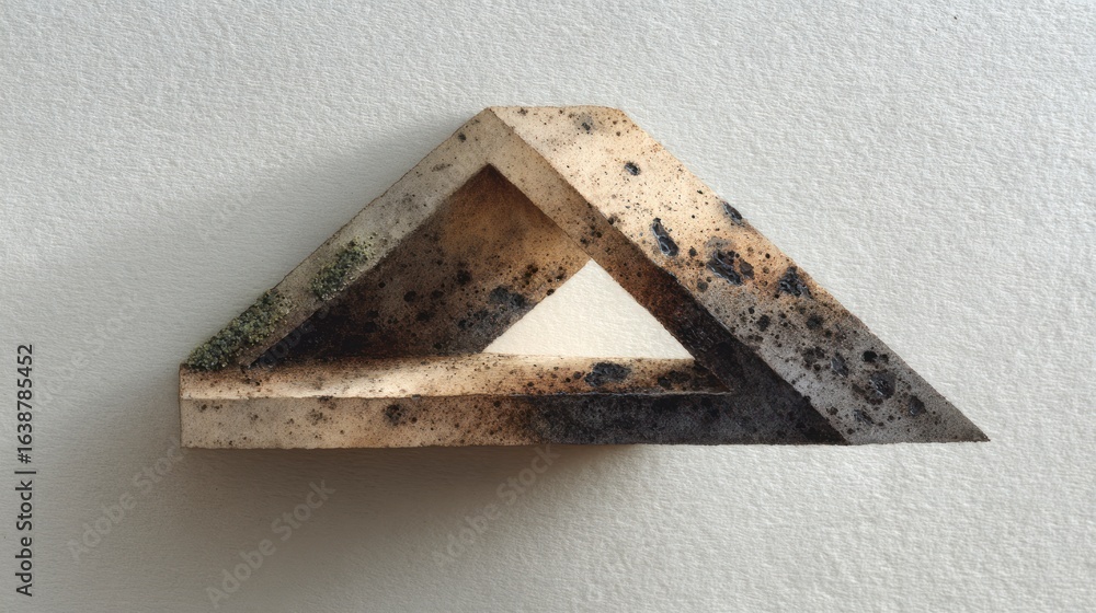 Poster textured triangular sculpture with light and shadow casting a white triangle