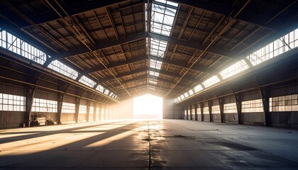 Obraz premium Sunlight Streaming Into Empty Warehouse Interior