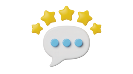 Boost your brand with positive reviews and feedback showing five golden stars and a speech bubble for social media marketing and customer satisfaction