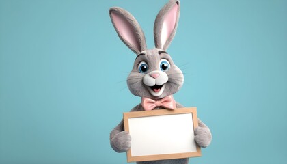 Easter bunny holding a blank sign, easter announcement mockup concept hd, copyspace 3d style , created with generative ai