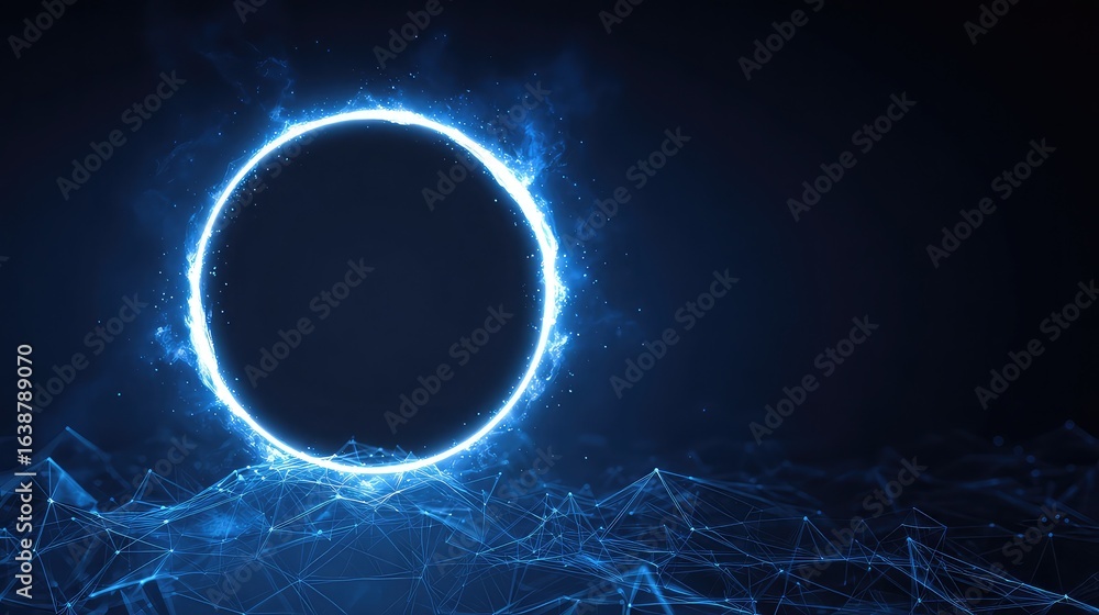 Poster stunning glowing portal shines with energy above a network of digital connections creating a modern 