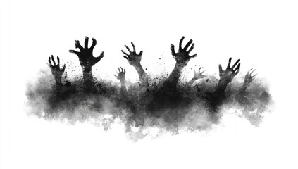 Zombie hands rising from grave, horror background, Halloween design