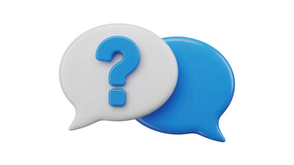 Seeking solutions? Two glossy speech bubbles, one with a bright blue question mark, imply problem solving and helpful advice for business and personal life
