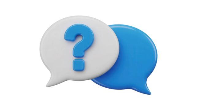 Seeking solutions? Two glossy speech bubbles, one with a bright blue question mark, imply problem solving and helpful advice for business and personal life