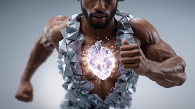 Man running with glowing heart design - Powered by Adobe