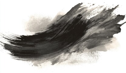 Fototapeta premium Abstract brushstroke in shades of black and gray. A textured, flowing, dark mark against a light background