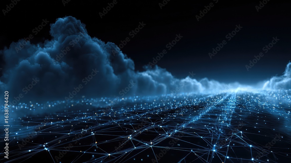 Poster experience the future of connectivity with this dynamic digital network landscape illuminated by glo