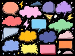 Colorful comic book speech bubbles and clouds