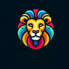 logo of colorful animal Lion in Vector Design Illustration for black Background clean design with space for copy, created with generative ai