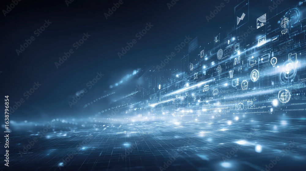 Poster experience the future of digital innovation with a vibrant network of interconnected data and techno