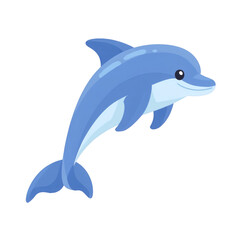 Fototapeta premium A dolphin leaps out of the blue ocean, showcasing its cute and agile movement in marine wildlife.