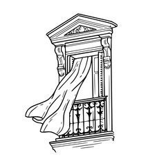 ornate balcony with blowing curtain vector
