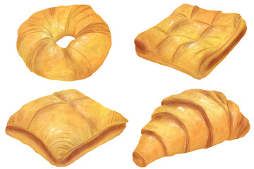 bakery puff pie watercolor art hand drawn 