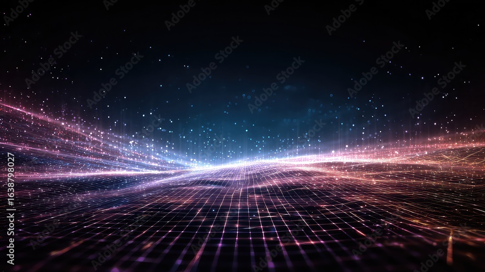 Poster immerse yourself in a dynamic digital landscape where glowing data streams converge, creating a vibr