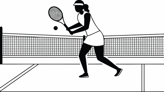 black and white tennis player action clip art preview