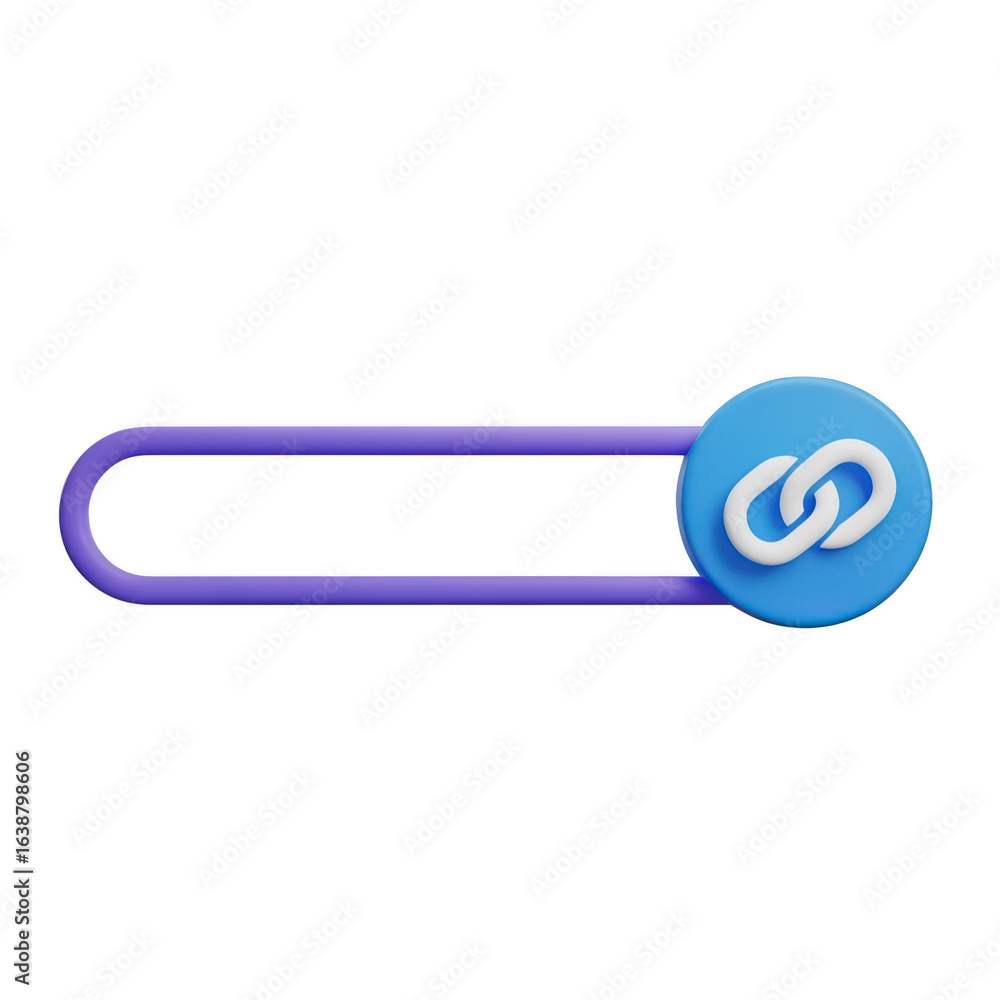 Poster 3d icon of 3d rendering of a purple link symbol with a blue circle isolated on transparent backgroun