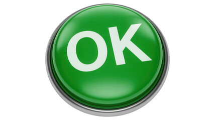 Vibrant green OK button signals approval, agreement, and positive confirmation for apps, websites, surveys, and user interfaces, perfect for modern designs