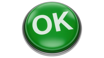 Vibrant green OK button signals approval, agreement, and positive confirmation for apps, websites, surveys, and user interfaces, perfect for modern designs
