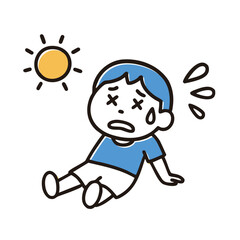 Heatstroke Child Collapse, minimal line art illustration