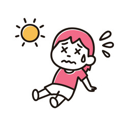 Heatstroke Girl Collapse, minimal line art illustration
