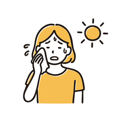 Heatstroke Woman Wiping Sweat, minimal line art illustration