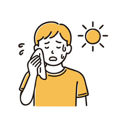 Heatstroke Man Wiping Sweat, minimal line art illustration