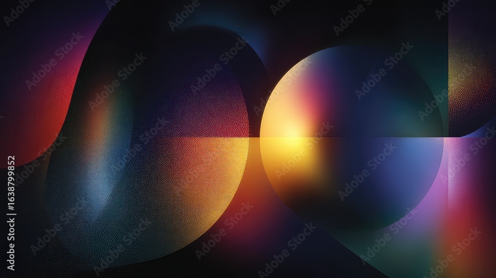 Poster abstract glowing spheres with vibrant gradient light and textured patterns create a mesmerizing mode