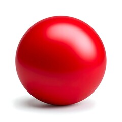 A perfectly smooth, shiny red sphere casts a subtle shadow on a white background