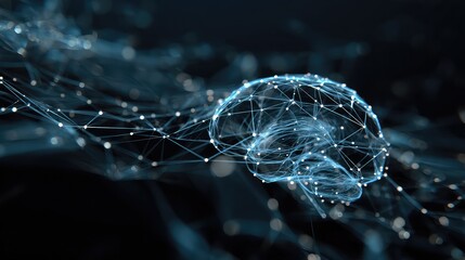 Dynamic neural network visualization representing artificial intelligence and complex data connections in a futuristic digital landscape