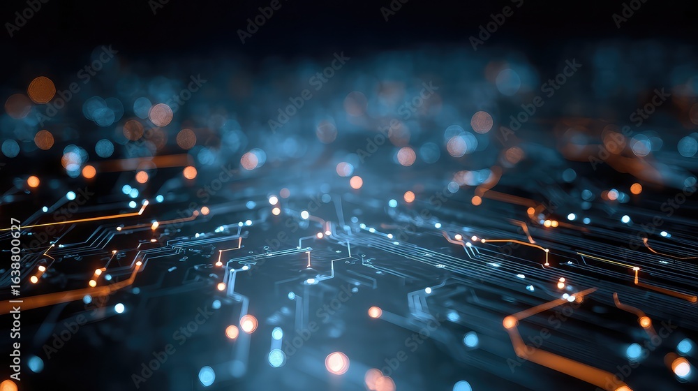 Poster experience the dynamic pulse of innovation with glowing digital circuits and vibrant data streams, r