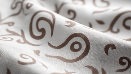 Cream fabric with brown, flowing, patterned design