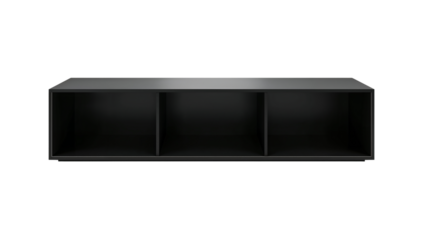 Modern minimalist black shelving unit with three compartments for storage or display
