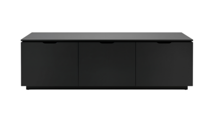 Modern black sideboard with drawers on a black background studio shot