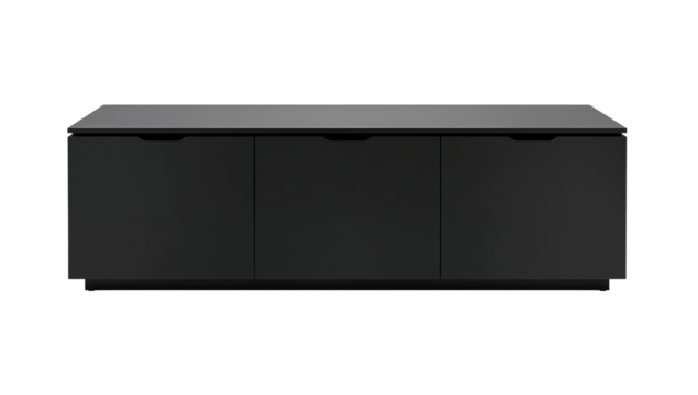 Modern black sideboard with drawers on a black background studio shot
