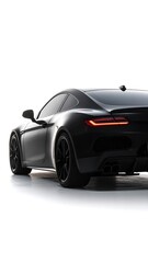 Naklejka premium Sleek, dark coupe viewed from behind, isolated on white