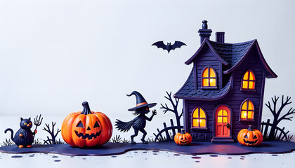 a, halloween, pumpkin, cartoon, scenery, bat, moon, vector, autumn, house, night, holiday, castle, silhouette, set, illustration, witch, cat, spooky, horror, scary, ghost, tree, hat, dark, icon, 2d, 1