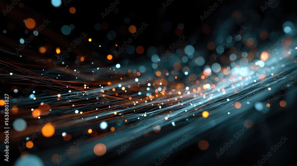Poster dynamic abstract bokeh lights with flowing energy trails create a vibrant, futuristic, and technolog