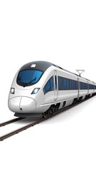 Naklejka premium Sleek, modern high-speed train on tracks against a white background